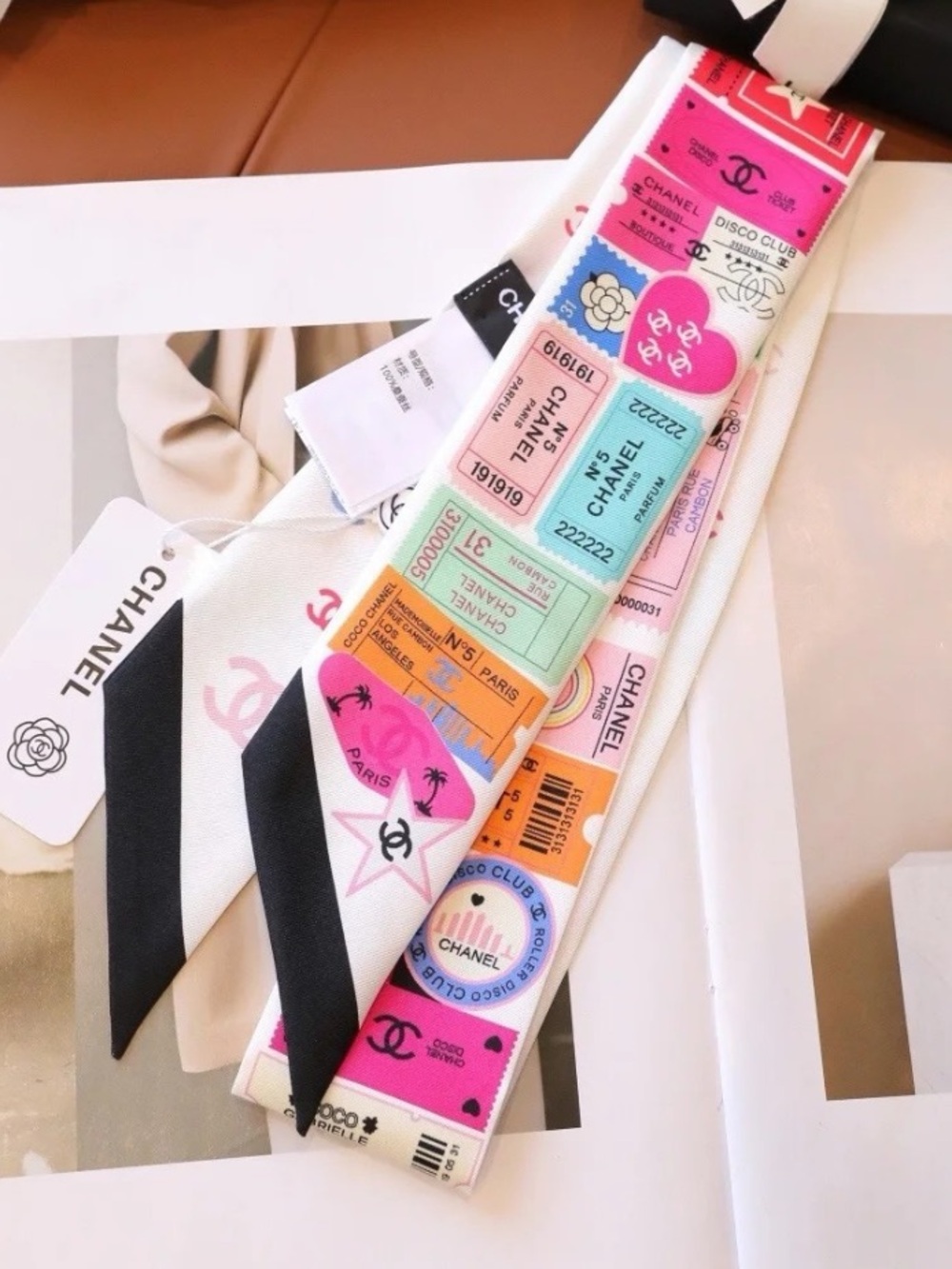 💕 Double C Designer Ticket Stub 5 Paris Twilly Scarf